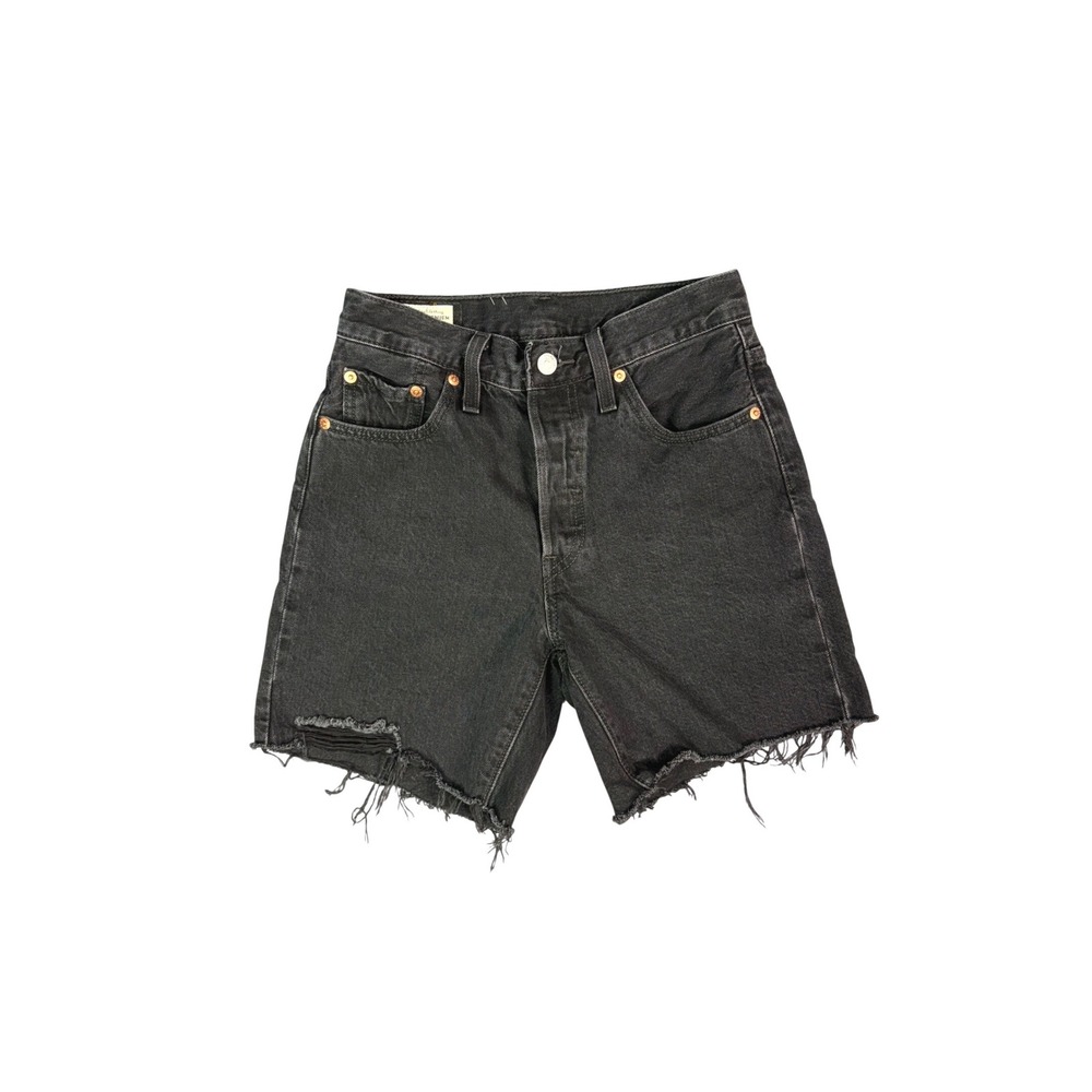 Levis 501 Black Distressed Button Fly Denim Shorts Jorts Size 25 6" Like New Y2K